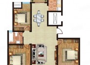 117㎡户型， 3室2厅1卫1厨， 建筑面积约117.00平米